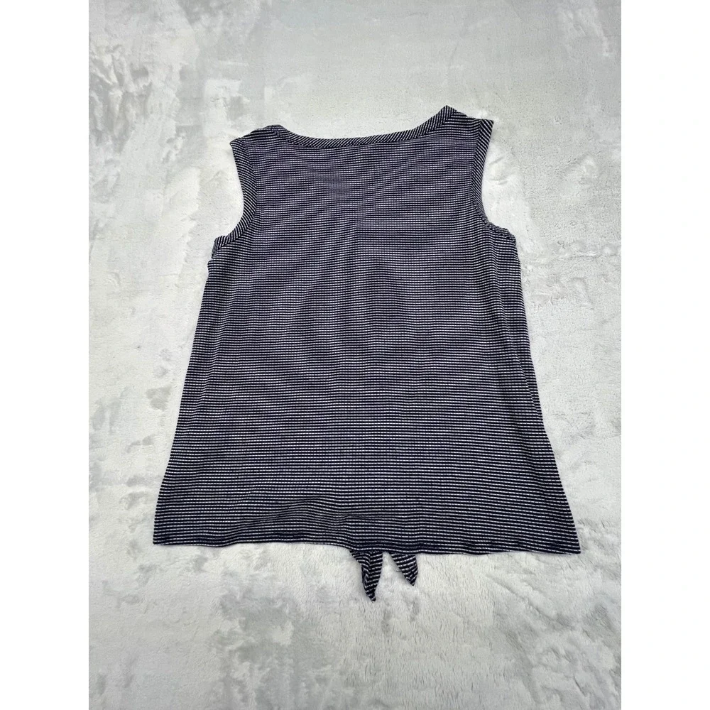 Green Envelope Women's V‑Neck Sleeveless Tank Top M Navy White Stripe Tie Front - Picture 7 of 8
